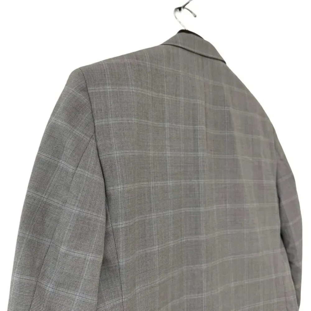 Jos A Bank Classic Wool Blend 2 Button Suit Jacket Blazer Gray Blue Plaid 42 R